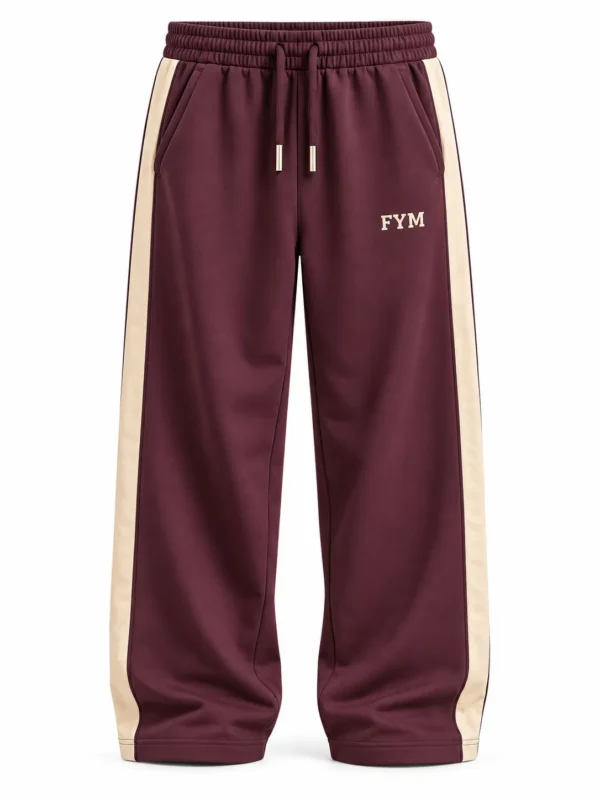 FYM Contrast Panel Joggers - Burgundy & Cream